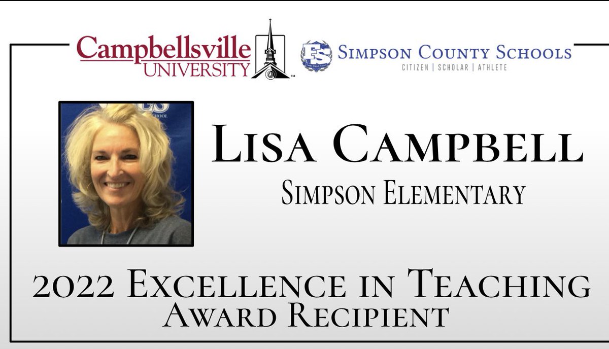 leann414's tweet photo. Congratulations to Mrs. Campbell from @SimpsonElem on receiving the Campbellsville Excellence in Teaching Award. https://t.co/AwpvafdT5E
