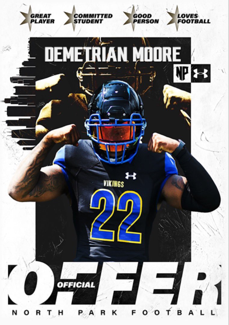demetrian_moore's tweet photo. Blessed to have received an OFFICIAL OFFER from North Park University!💙💛 @CoachFantuzzi #AGTG https://t.co/T6S6EVofBz