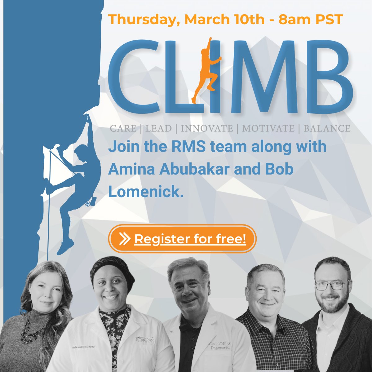 RMS_POS's tweet photo. Are you joining us for CLIMB this week? We're talking remote patient monitoring with Amina Abubakar and Bob Lomenick. We're live on March 10th at 8am Pacific time. Register today! https://t.co/OEEUv4HRKz
#Communitypharmacy, #independentpharmacy, #RMS, #RMSCLIMB, #Customercentric https://t.co/StEKhkW8wT
