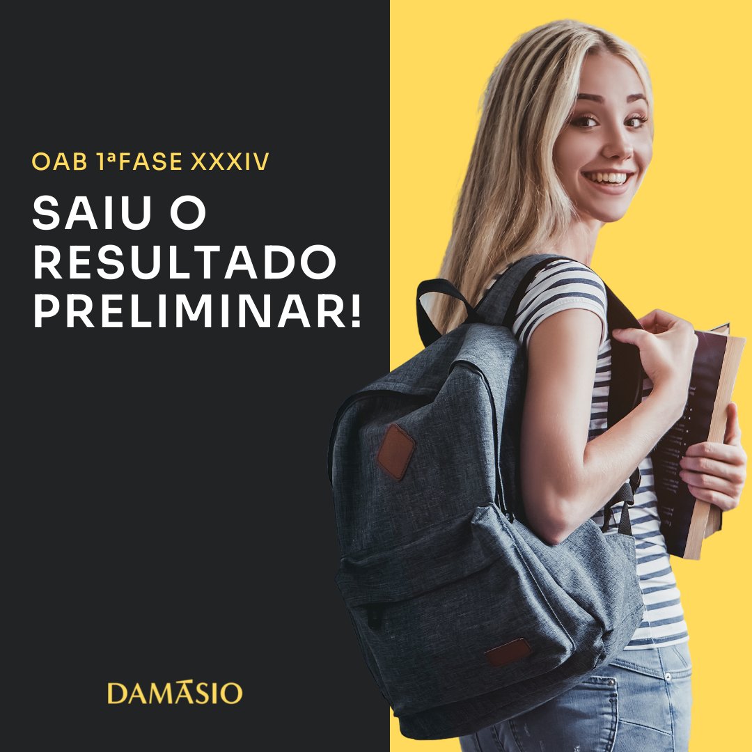 cursodamasio's tweet photo. A OAB divulgou, hoje (7), o resultado preliminar da 1ª fase (prova objetiva) do XXXIV Exame de Ordem Unificado. 

Você pode conferir o resultado através do link: https://t.co/avwHkkjvwA

Lembrando que o prazo para recurso será do dia 8 ao dia 10 de março de 2022. https://t.co/5uEom7hBSi