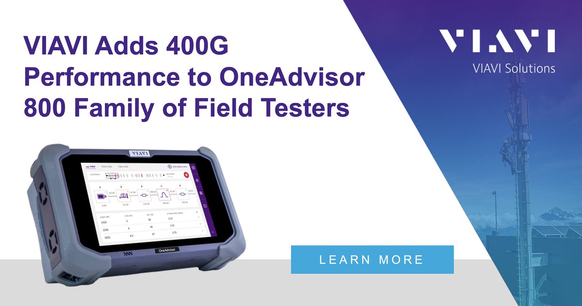ViaviSolutions's tweet image. NEWS | Announcing: newly added #400G performance to our OneAdvisor 800 family of field testers. Read how we are providing advanced 400G transport test and maintenance functionality for business service and network core #FieldTechs: ow.ly/1KCf50IbOct