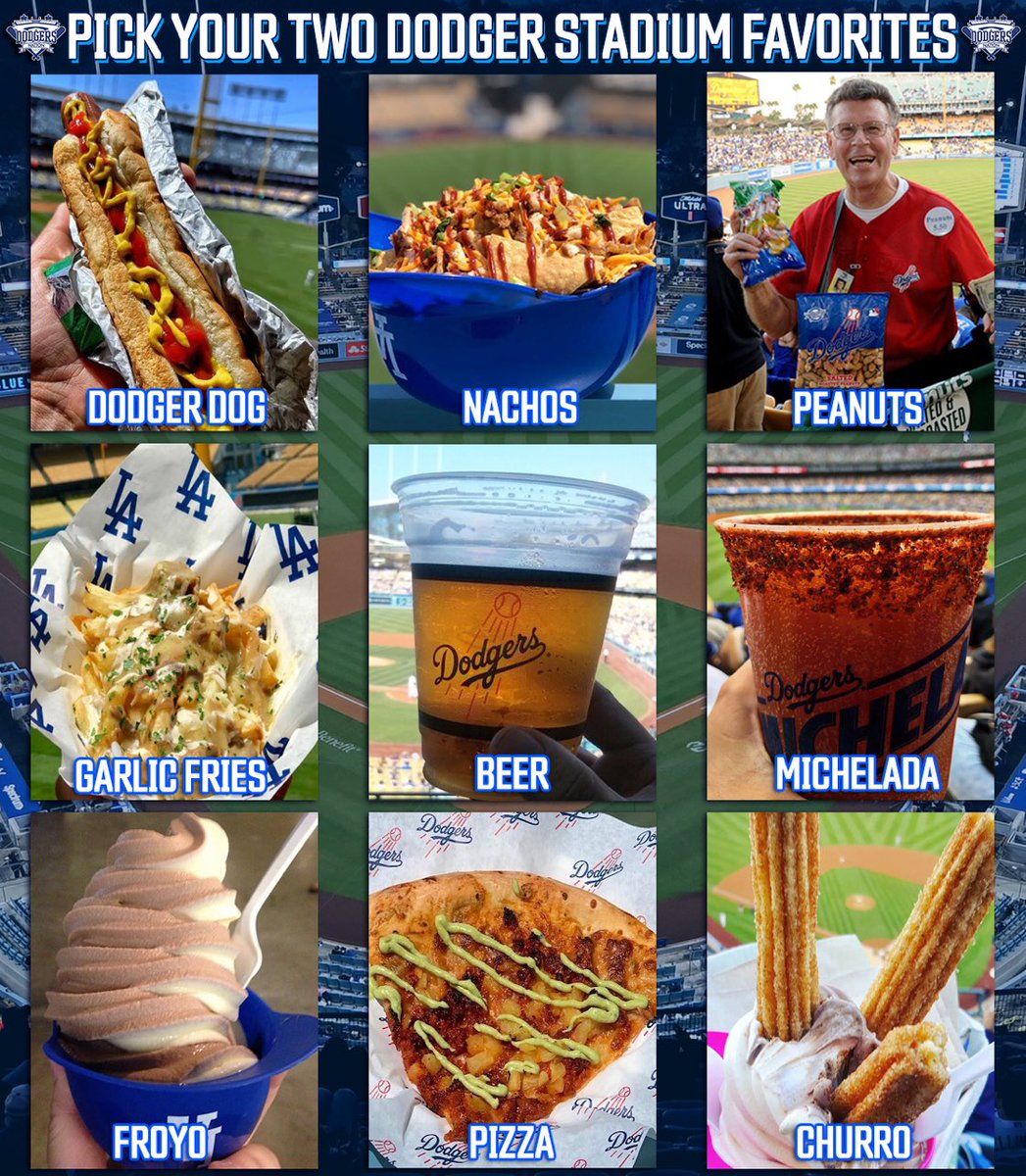 DodgersNation's tweet photo. You can only pick TWO Dodger Stadium favorites! This is going to be tough, good luck!🌭🍻⬇️ #Dodgers https://t.co/TI5eWEvRAX