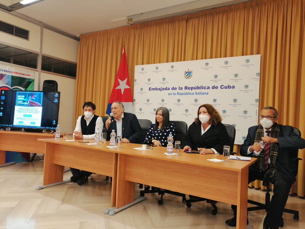 MirtaGranda's tweet photo. “Vacunas cubanas, el sueño de lo imposible”

Un encuentro de lujo en la sede @EmbaCubaItalia con @BencomoVerez, @DagmarGarciaCub, el Dr. Luis Herrera y @FabrizioChiodo

#CienciaCubana #CubaPorLaVida #7marzo 2022 https://t.co/Ag2ldesvA9