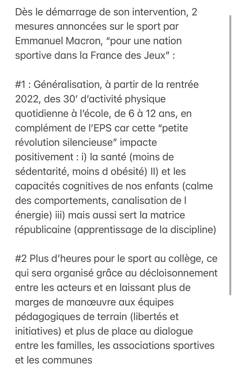 Avec <a href="/EmmanuelMacron/">Emmanuel Macron</a>, le sport est mis dès ce soir, dans ce premier dialogue avec les Français à Poissy, au cœur du Pacte républicain, du chantier de la santé et de la révolution de la prévention 👍