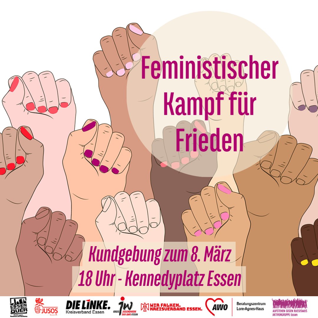 agr_essen's tweet photo. Wir rufen morgen mit einigen anderen Organisationen zum "Feministischen Kampf für Frieden" auf! #e0803 #weltfrauentag2022 https://t.co/7SaTtprZu5