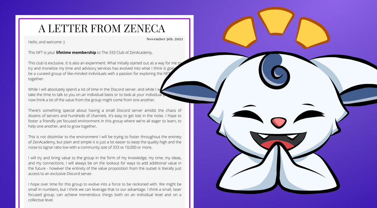 🔮🔮 𝙇𝙀𝙑𝙀𝙇 𝙐𝙋 🔮🔮

I have officially joined the exclusive @ZenAcademy_ #333Club. I'm excited to be mentored by <a href="/Zeneca_33/">Not @Zeneca</a> as we take <a href="/MogletsNFT/">Moglets.com</a> to the next level!

Thanks to everyone who has continued to believe in me over the past year! Really, thank you 🙏