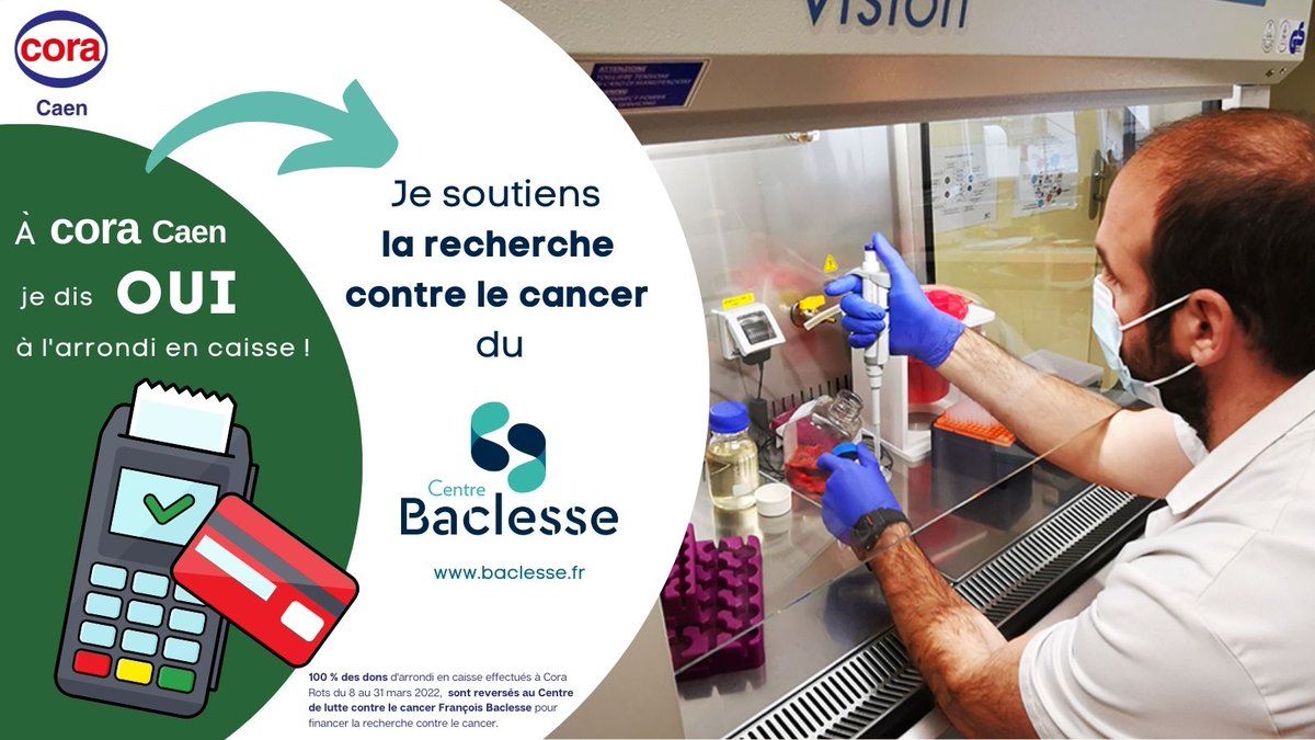 BaclesseCaen's tweet photo. 💗 Du 8 au 31 mars 2022 : 100 % des dons d'arrondi en caisse, effectués à Cora Caen, sont reversés au Centre Baclesse pour soutenir la recherche contre le cancer. 🔬 Merci de dire OUI à l'arrondi ! 😉
Plus d'infos 👉 https://t.co/rC7WnWudzA

#cancer #dons #recherche https://t.co/3hWZdHmAPk