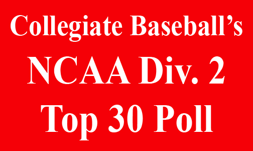 Tampa No. 1 (15-2) in CB's first regular-season NCAA D-2 poll of 2022. See the top 30 at: baseballnews.com/collegiate-bas…
<a href="/tampaspartans/">Tampa Spartans</a> 
<a href="/WingateBaseball/">Wingate Baseball</a> 
<a href="/MuleriderSports/">Mulerider Athletics</a> 
<a href="/TNUBaseball/">Trevecca Baseball</a> 
<a href="/CMUMavericks/">CMU Mavericks</a> 
<a href="/AugieBaseball/">Augustana Baseball</a> 
<a href="/CSUCougarsBSB/">Columbus State Baseball</a> 
<a href="/RamsASUbaseball/">Angelo State Rams Baseball</a> 
<a href="/SHGriffBaseball/">Seton Hill Baseball</a> 
<a href="/PLNUBaseball/">PLNU Baseball</a>