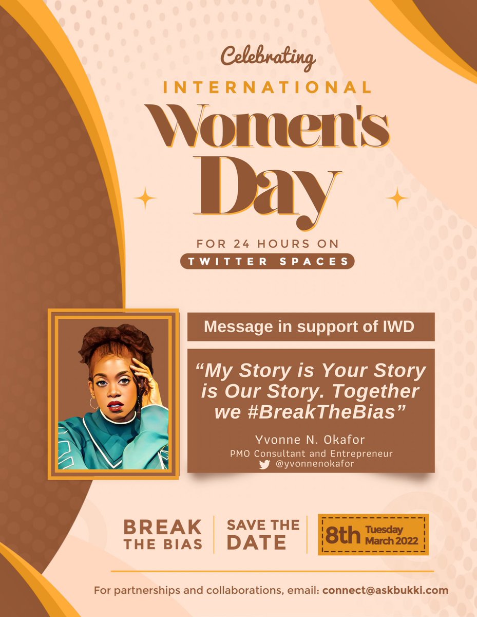 YvonneNOkafor's tweet photo. I am #excited to be part of this groundbreaking event happening tomorrow #Leadership #WomensFinance #GenderandEquality #Tech #Entrepreneurship #Health at this 24-hour @TwitterSpaces 
Join us!!
#IWD2022 #BreakTheBias #IWDTwitterSpace
#IWD24TS
https://t.co/rZKcBUM9MB https://t.co/Sjfj9W7yyt