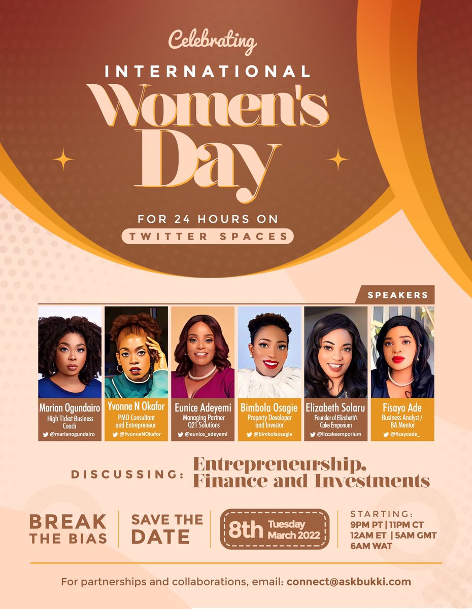YvonneNOkafor's tweet photo. I am #excited to be part of this groundbreaking event happening tomorrow #Leadership #WomensFinance #GenderandEquality #Tech #Entrepreneurship #Health at this 24-hour @TwitterSpaces 
Join us!!
#IWD2022 #BreakTheBias #IWDTwitterSpace
#IWD24TS
https://t.co/rZKcBUM9MB https://t.co/Sjfj9W7yyt