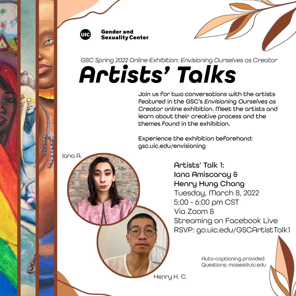 UIC_GSC's tweet photo. Join us tomorrow for day one of Artists' Talks! Tomorrow features Iana Amiscaray &amp; Henry Hung Chang.

Tuesday, March 8, 2022
5:00 - 6:00PM (CST)
Via Zoom &amp; Streaming on Facebook Live
RSVP: link in bio https://t.co/V92tCOQXCD