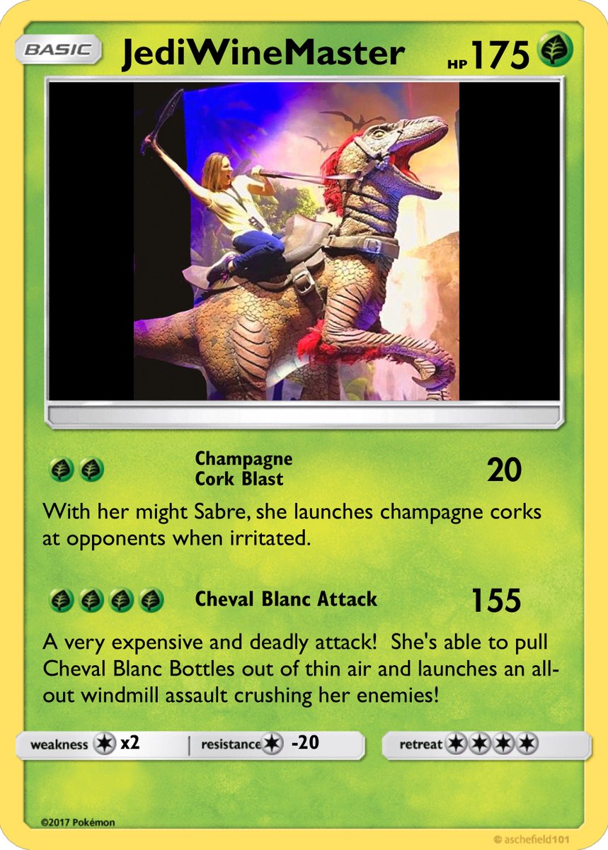 My nephew adores #Pokémon and my sister found an app that can make you as a digital Pokémon character card.  Literally LOL to see the attack names she made up. #wine #justforfun 😆 and that photo was from #TwitchCon.