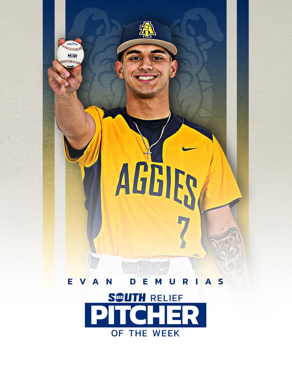 He earned a win AND a save last week! 💪

<a href="/NCAT_Baseball/">𝓓𝓲𝓪𝓶𝓸𝓷𝓭 𝓐𝓰𝓰𝓲𝓮𝓼</a>'s Evan Demurias is the #BigSouthBase⚾ Relief Pitcher of the Week!