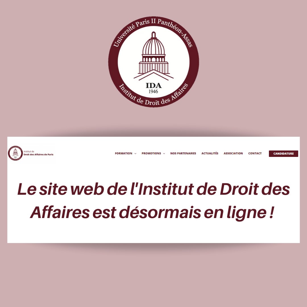 idaffaires's tweet photo. L’Institut de Droit des Affaires de Paris a le plaisir de vous annoncer la remise en ligne de son site web entièrement mis à jour. Vous pourrez retrouver de nombreuses informations relatives aux enseignements du diplôme et à nos partenaires.

https://t.co/FI191J6xCV https://t.co/q4mUMXfzIK