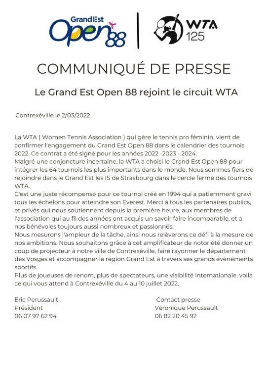 eperussault's tweet image. @Open88contrex C'est fait après de longues réunions, le, Grand Est Open 88 rejoint le circuit WTA, c'est une juste récompense pour ce tournoi qui reste encore sur le modèle associatif. Toujours à Contrexeville du 4 au 10 juillet 2022