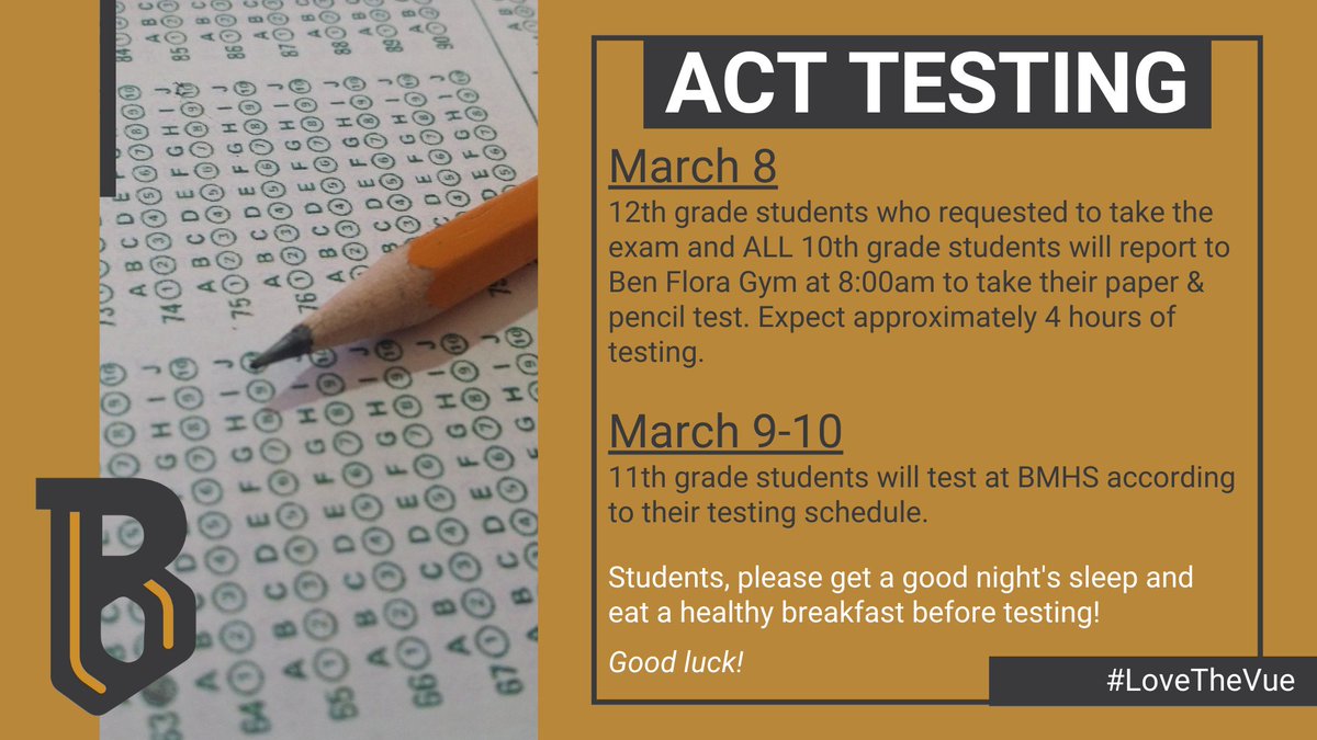 Best of luck to all students taking the ACT this week! #LoveTheVue