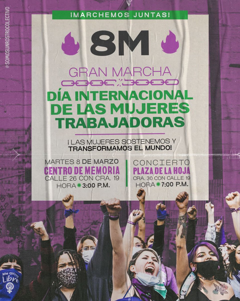 #8M| Puntos de encuentro en Bogotá para la marcha del día internacional de las mujeres trabajadoras. 💜