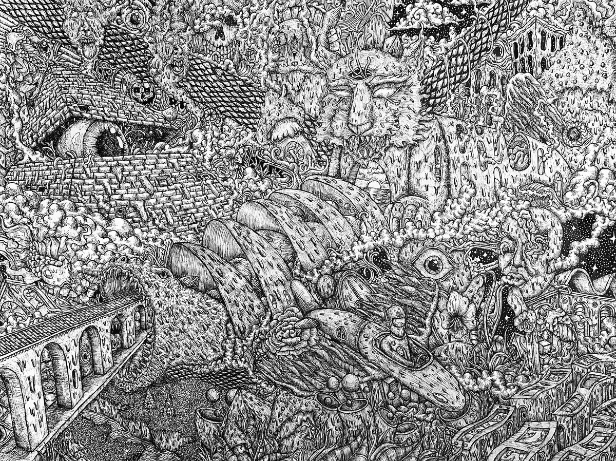 codytarantino's tweet photo. REALM OF THE IMAGINATION - 18” x 24” pen and ink illustration
My biggest piece made with fine liners! https://t.co/iKigZCu5k1
