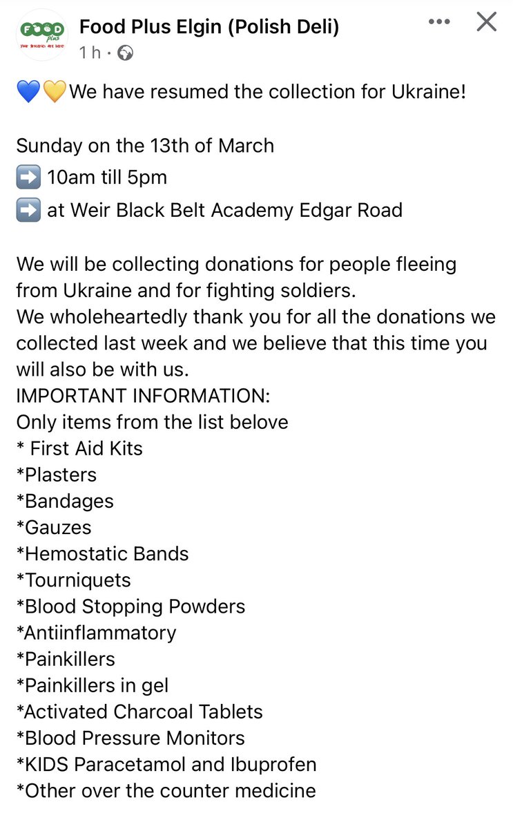 ElginHSGeog's tweet image. For those in the local area, there is another appeal for medical/food and sleeping bags/batteries/torches from #elginfoodplus #polishdeli to be sent out to #Ukraine.