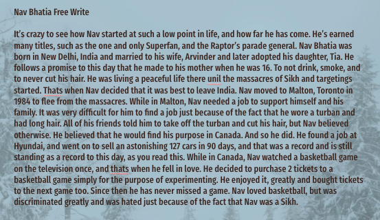 CHPSLibrary's tweet photo. #HDSBeSuperFan 
We watched Superfan: The Nav Bhatia Story. Our students took time to reflect about Nav's story and then wrote about their thoughts. We continue to be Superfans of The Superfan! 1/2
@superfan_nav @ChpsMilton #studentvoice @HDSBEquity https://t.co/v9juyB3NrP