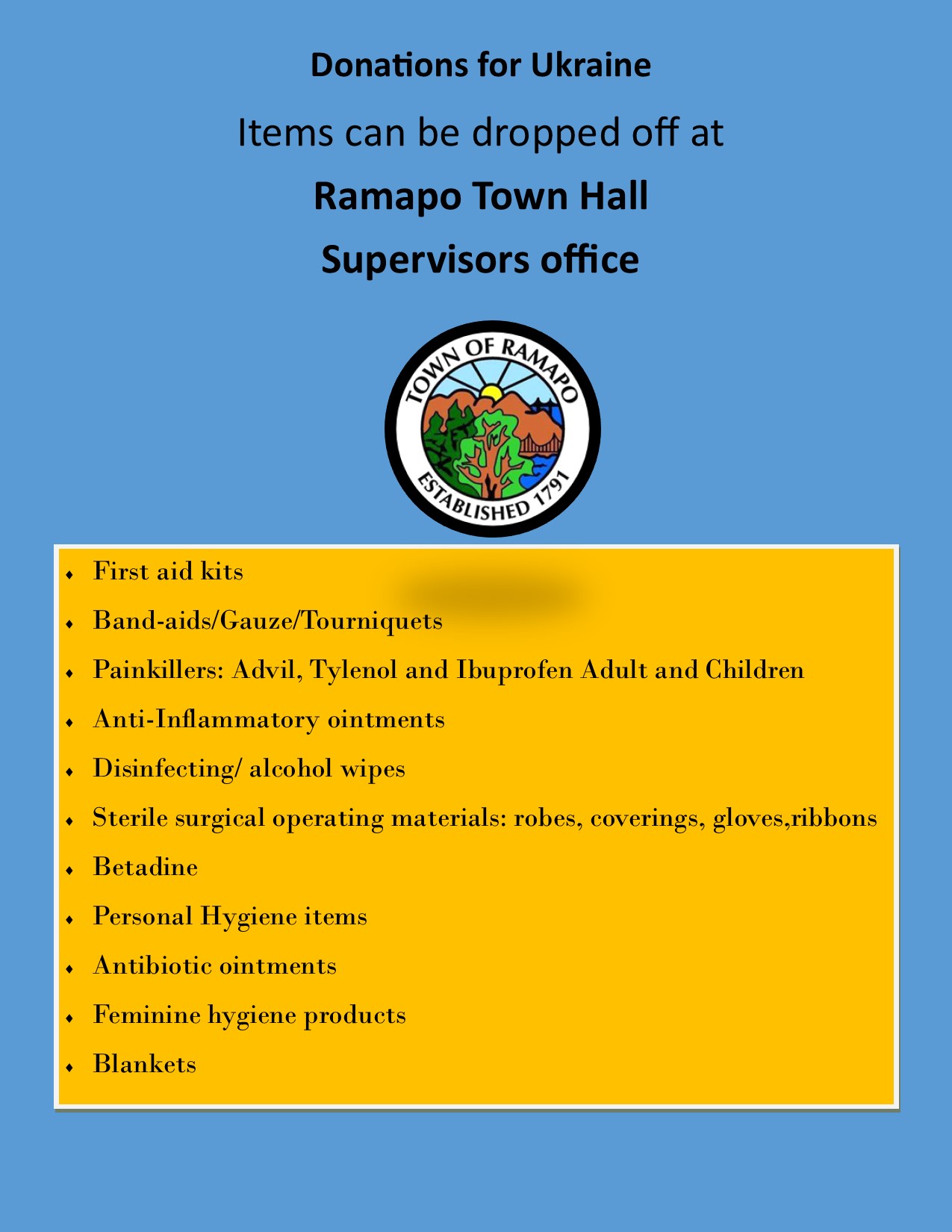 Town of Ramapo on Twitter: "Please see an updated list of items needed ...