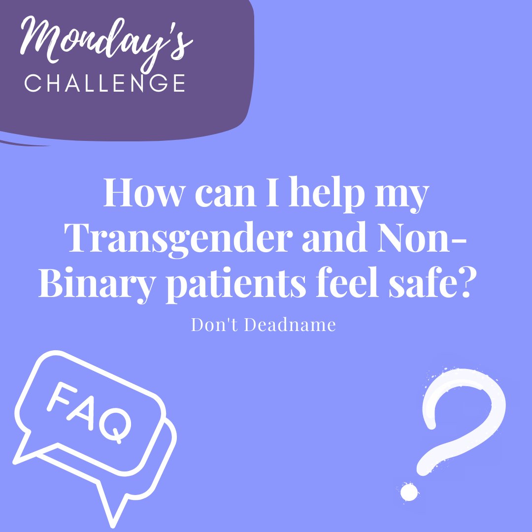 PMChosenFamily's tweet photo. This week's #MondaysChallenge highlights the importance of using #transgender & #nonbinary #cancer patient's chosen name. To give patients the best #cancercare experience, we must always be #inclusive. @Dr_SchulzQuach #transcancer #genderidentity #lgbtcancer #queercancer #queer https://t.co/Mlvnen4DRL