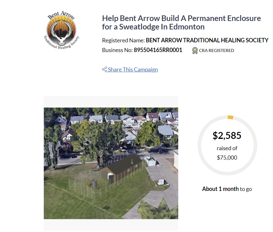 Donations Needed:

We are currently at $2585 raised for our permanently enclosed sweatlodge. When we hit $5000, @LeadingEdgePT will match, giving us $10 000 raised. Can you help get us there today?

Please donate here:
canadahelps.org/en/charities/b…

#yeg #yegcharity #indigenous