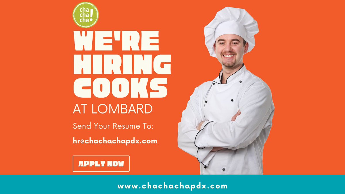 Do you want Lombard to open? So do we! We need to hire cooks before we can open our doors to serve you some yummy #MexicanFood If you or someone you know would like to apply email your resume to hr @ chachachapdx.com Spread the word! #cook #chef #job #wearehiring 🌮