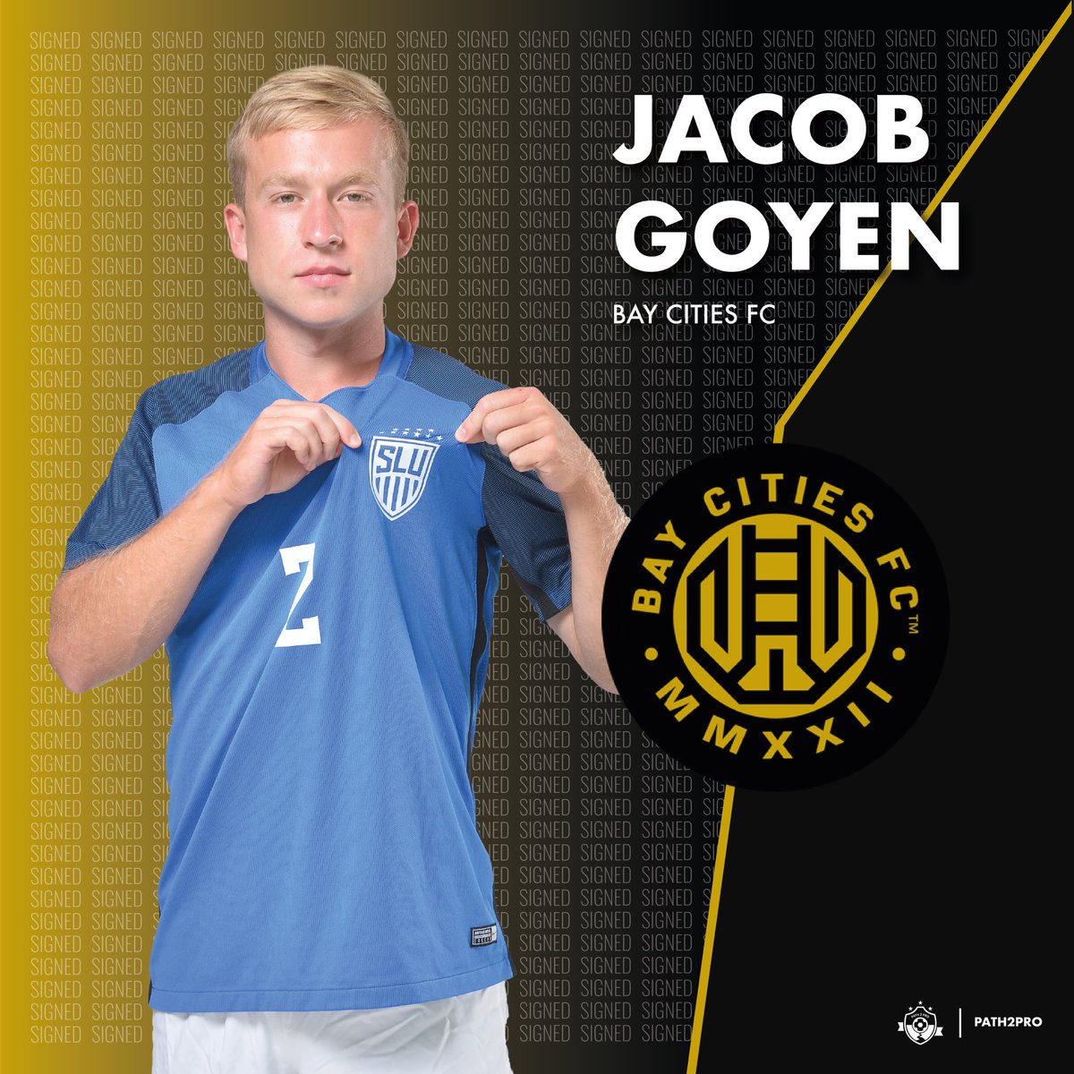 Congratulations to <a href="/jacob_goyen3/">jacob g</a> on signing his first professional contract with @BayCitiesFC!

After a strong college career with <a href="/SLUMensSoccer/">SLU Men's Soccer</a>, Jacob also attended the #Path2Pro Combine in 2021 and 2022, earning Best XI honors in 2021.

Well done Jacob!

#Path2ProSoccer