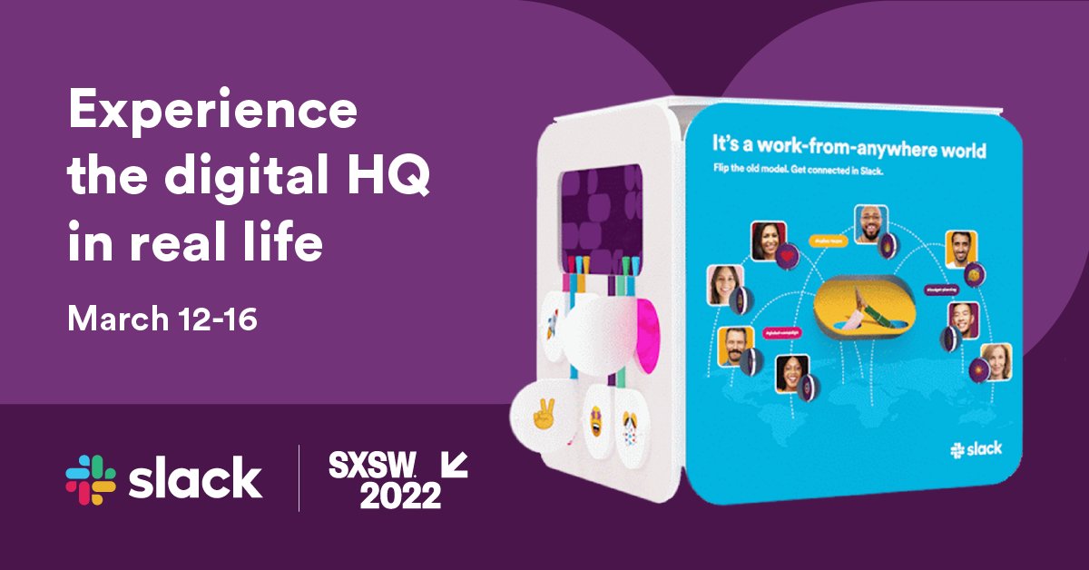 sxsw's tweet image. Join @SlackHQ for exclusive photo ops, sweet treats, swag and more. Experience the #digitalHQ in real life at #SXSW 2022. ow.ly/A9VN50IccYg
