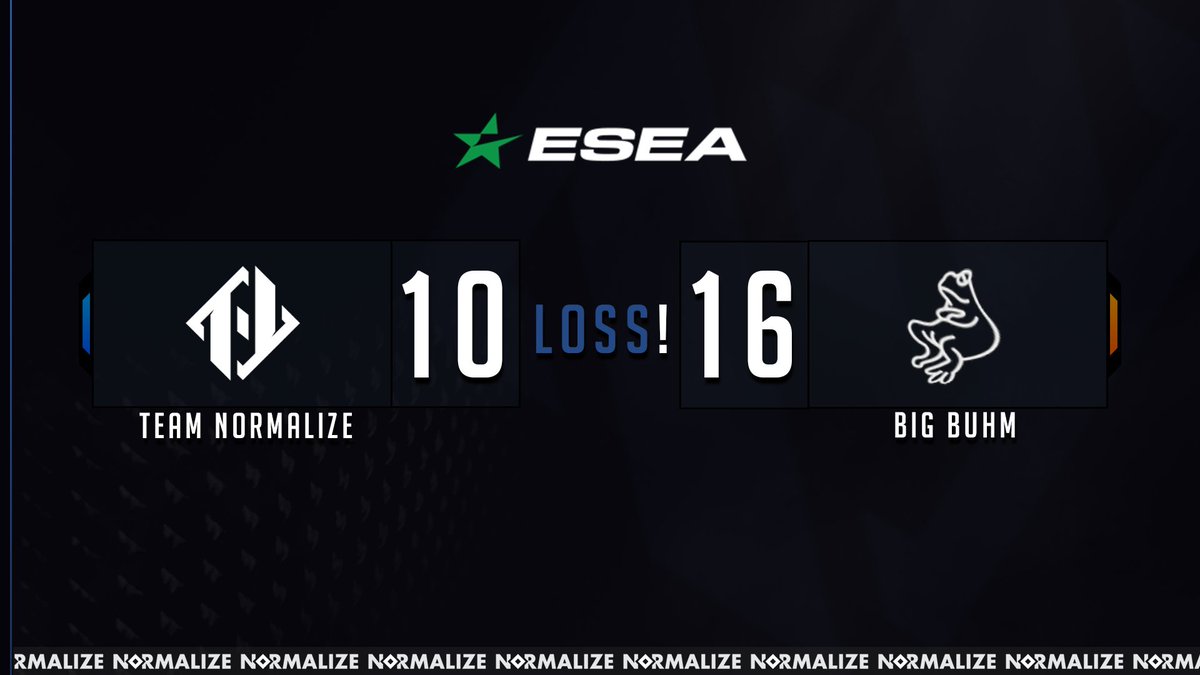 TeamNormalize's tweet photo. #ESEA
After a rough half we make a nice comeback on CT, but it was not meant to be as we lose 10-16 on Overpass against #BIGBUHM. GGWP.
#SetTheNorm https://t.co/64ra4sJ4tl
