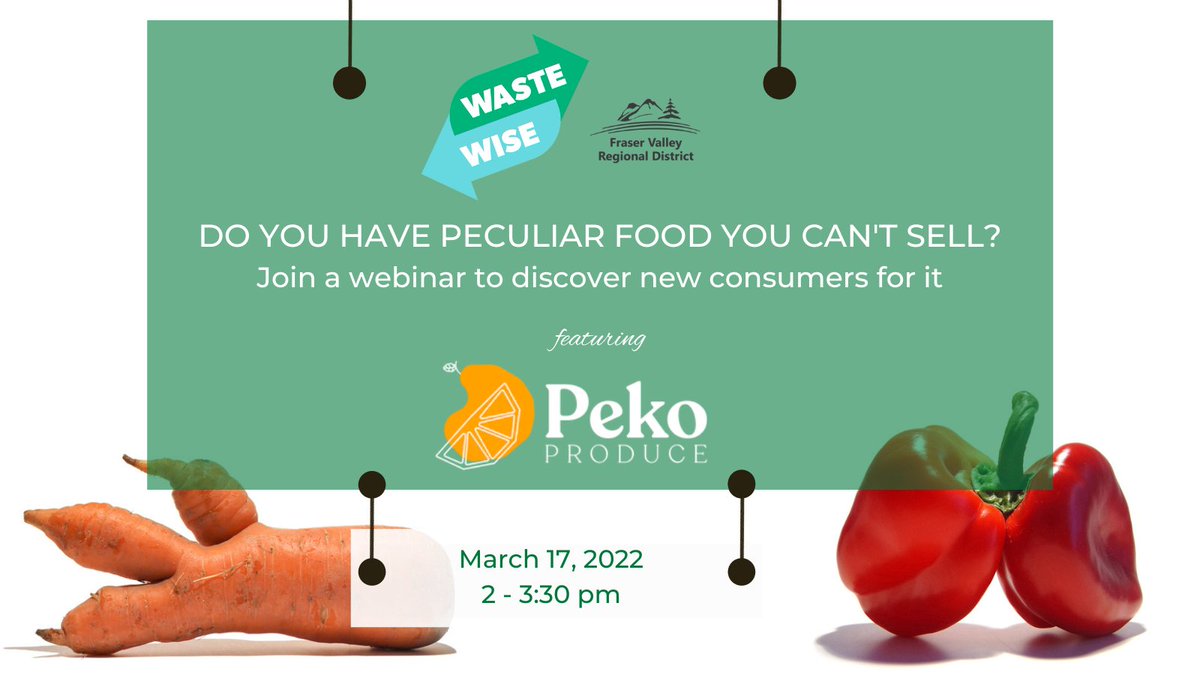 Do you have imperfect or bruised produce that you can't sell? Join this webinar to discover new consumers for it and other ways to put your unsold food and organic waste to good use in the <a href="/FraserValleyRD/">Fraser Valley Regional District</a>. Featuring the wonderful @PekoProduce. RSVP 👉 bit.ly/3BItGcx