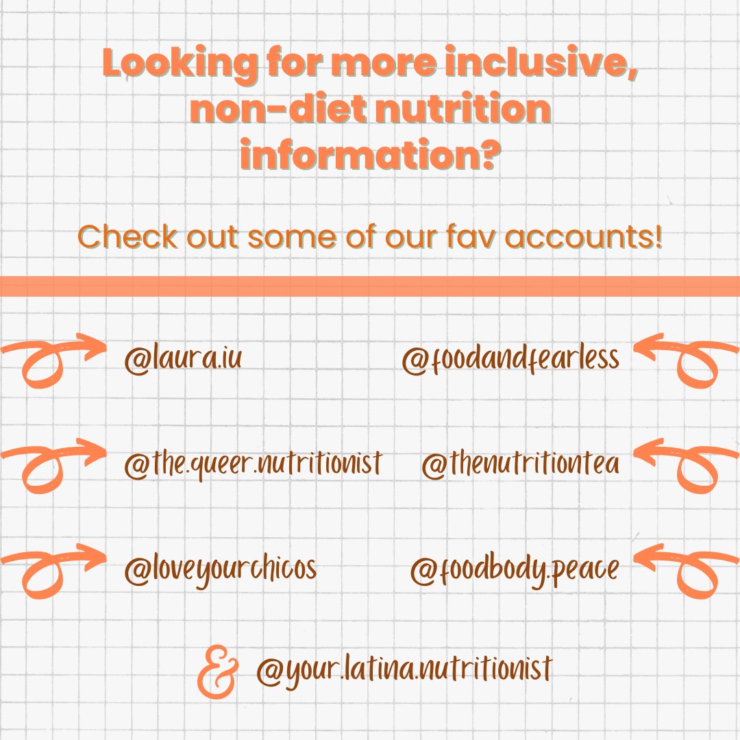 Health does not have a “look.” If we all ate and moved in the exact same way, our bodies would still all look different. Body diversity is normal and something to celebrate! Pick one of these strategies to try out over the next couple of weeks, or share this list with a friend!