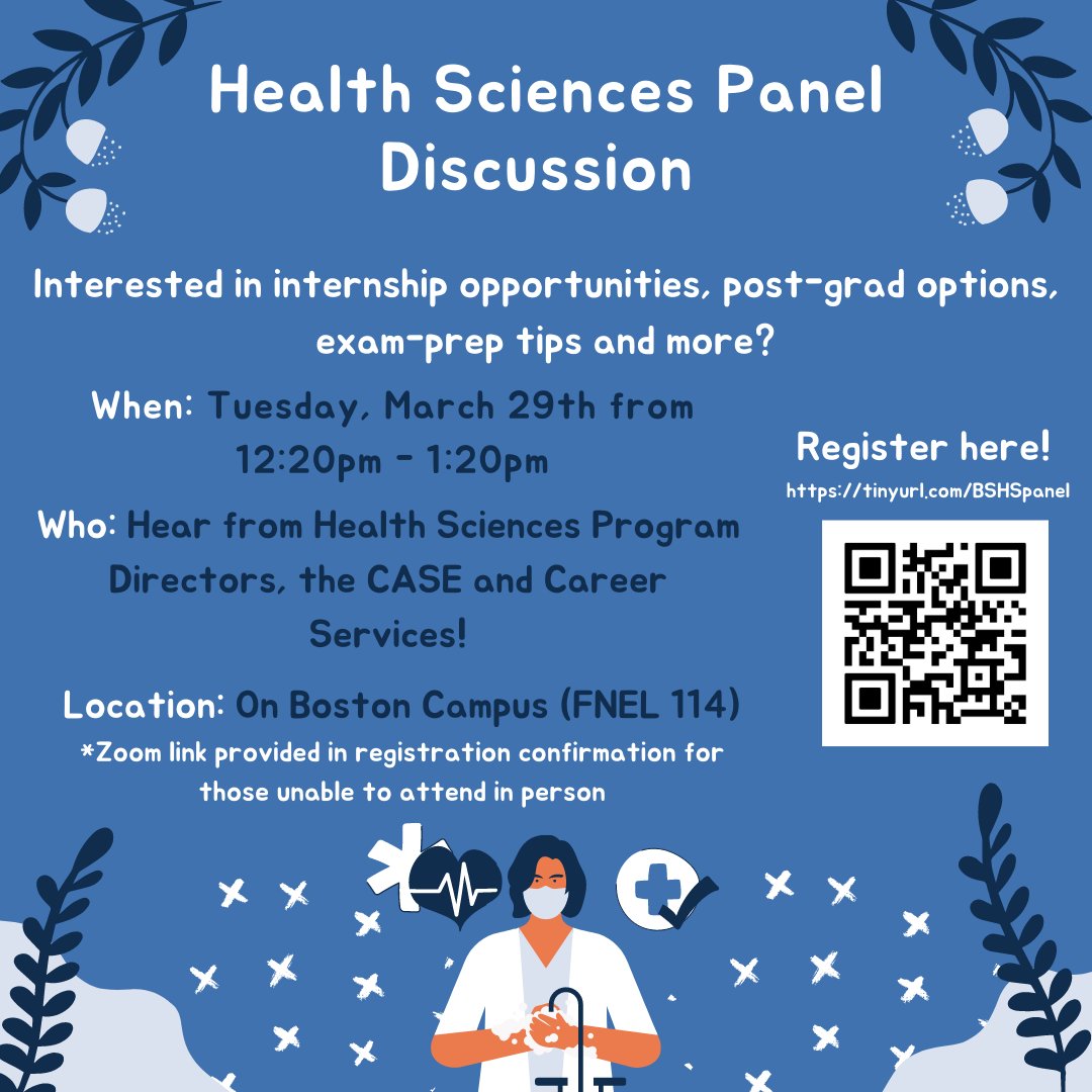 mcphsCASE's tweet photo. Join us as we host a Health Sciences Panel! The panel will feature Health Sciences program directors and staff from the CASE and Career Services. The event will be on Tuesday, March 29th from 12:20pm-1:20pm. Register at https://t.co/2MXSY8hqYf #inCASEyouneedus #justinCASE #mcphs https://t.co/upmX4OLnQF