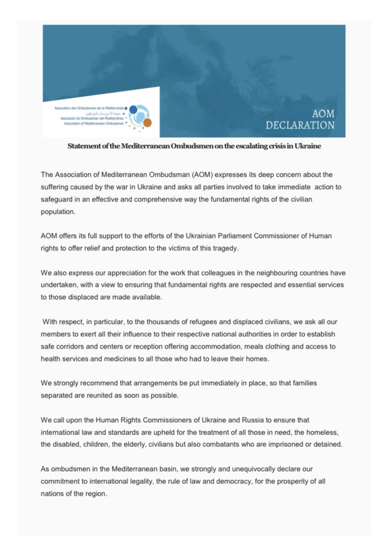 Statement of the Mediterranean Ombudsmen on the escalating crisis in Ukraine