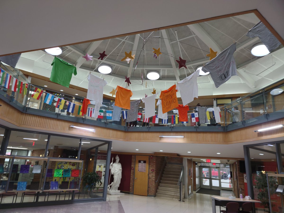 .<a href="/NewarkHSKeyClub/">NHS Key Club</a> members put together a powerful Clothesline Project display this afternoon. The Clothesline Project brings awareness to dating and domestic violence issues.