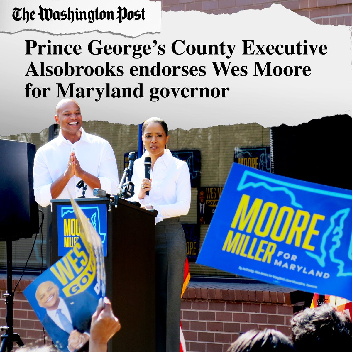 iamwesmoore's tweet photo. The energy and momentum of this movement is clear on the ground in communities across Maryland. It’s clear in the support of leaders like @CEXAlsobrooks. And it’s clear in the headlines. This people-powered movement is going all the way to #Annapolis! #MooreForMaryland https://t.co/SJVZkhstJS