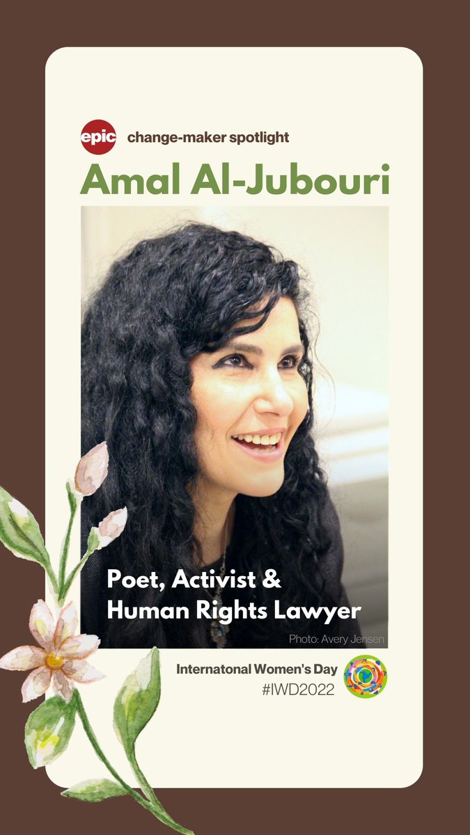 enablingpeace's tweet image. Amal Al-Jubouri's poetry is a window into the hearts of Iraqis. She stands in a long tradition of poets dating back thousands of years.

Amal is also among #Iraq's #WomenLeaders helping to create positive change.

#IWD2022 #BreakTheBias #HumanRights