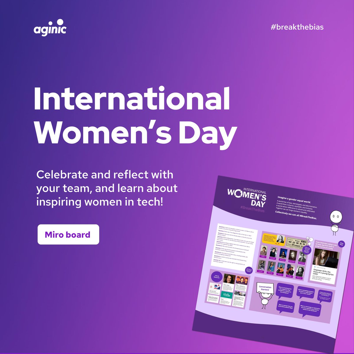 Happy International Women's Day! We'd like to share some resources that we created for our team celebrations using Miro! You'll find IWD themed stories and resources, conversation starter ideas and a gallery of inspirational women in tech: miro.com/app/board/uXjV…