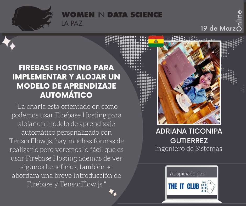 WiDS_LaPaz's tweet image. ¿Firebase?
Este 19 de marzo 📆 nuestro evento &quot;Conference Women in Data Science La Paz - 2022&quot; 📊🤓🦾🦿👩‍🏫 Adriania Ticonipa 🇧🇴 nos  hablará de este tema.
Inscríbete 👉  bit.ly/3LvrHMW
Escríbenos wa.me/59173500305

#WiDSLaPaz #WiDS #IA #machinelearning #boTheitclub