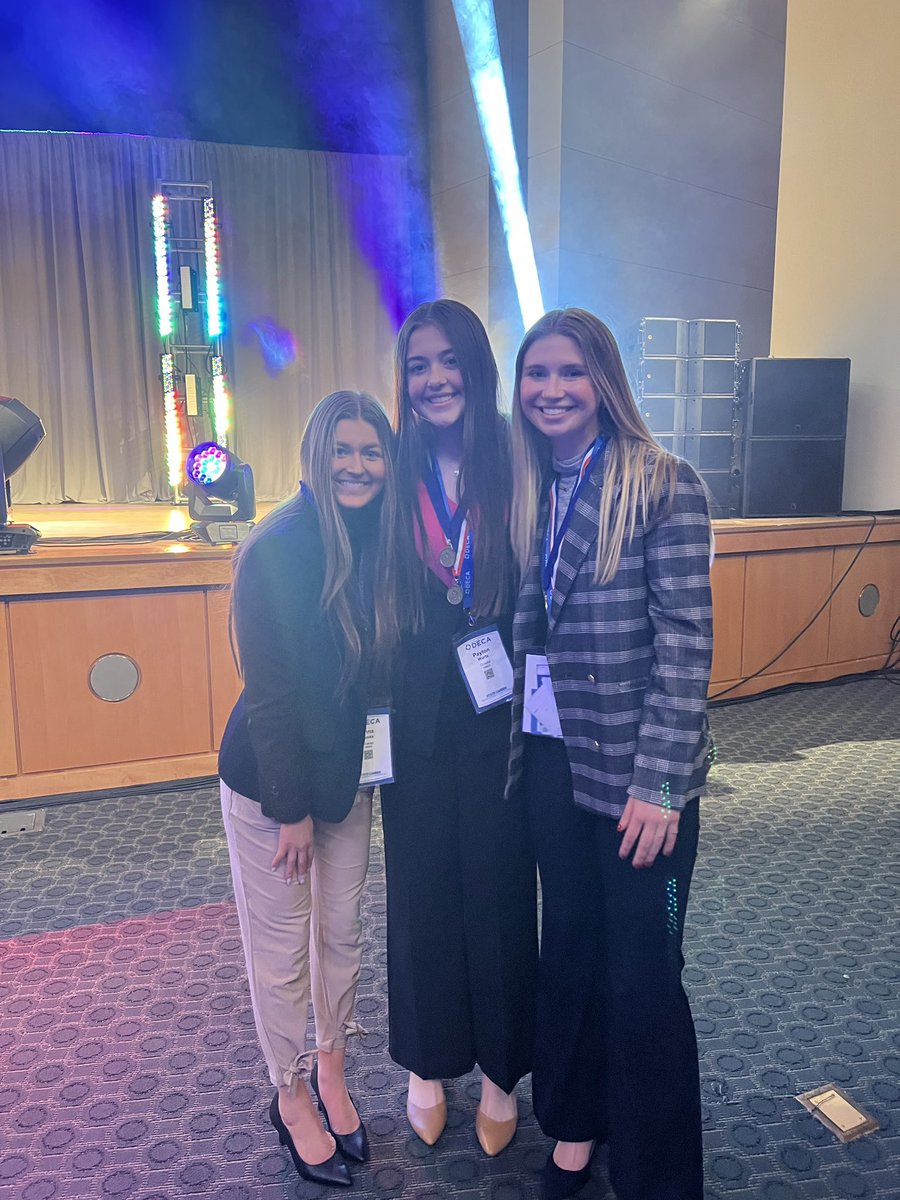 Congratulations to Anna Ouska, Payton Wurtz, and Lucy Dardis for advancing to finals for their Sales Project! #decaMN
