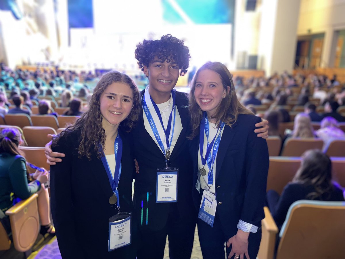 SWCHSdeca's tweet image. Becca Moore, Sean Johnson, and Karin Shively advance to finals in their Community Giving Project! 🎉 #SWCHSstars