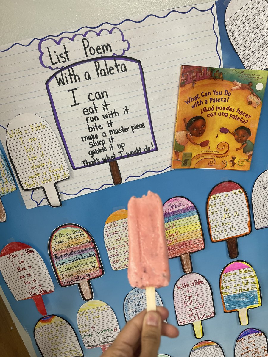 Read Across America ✅ 
List Poem ✅
Did we figure out what to do with a paleta? ✅
#BookTwitter #ReadAcrossAmericaWeek #whatcanyoudowithapaleta #listpoetry