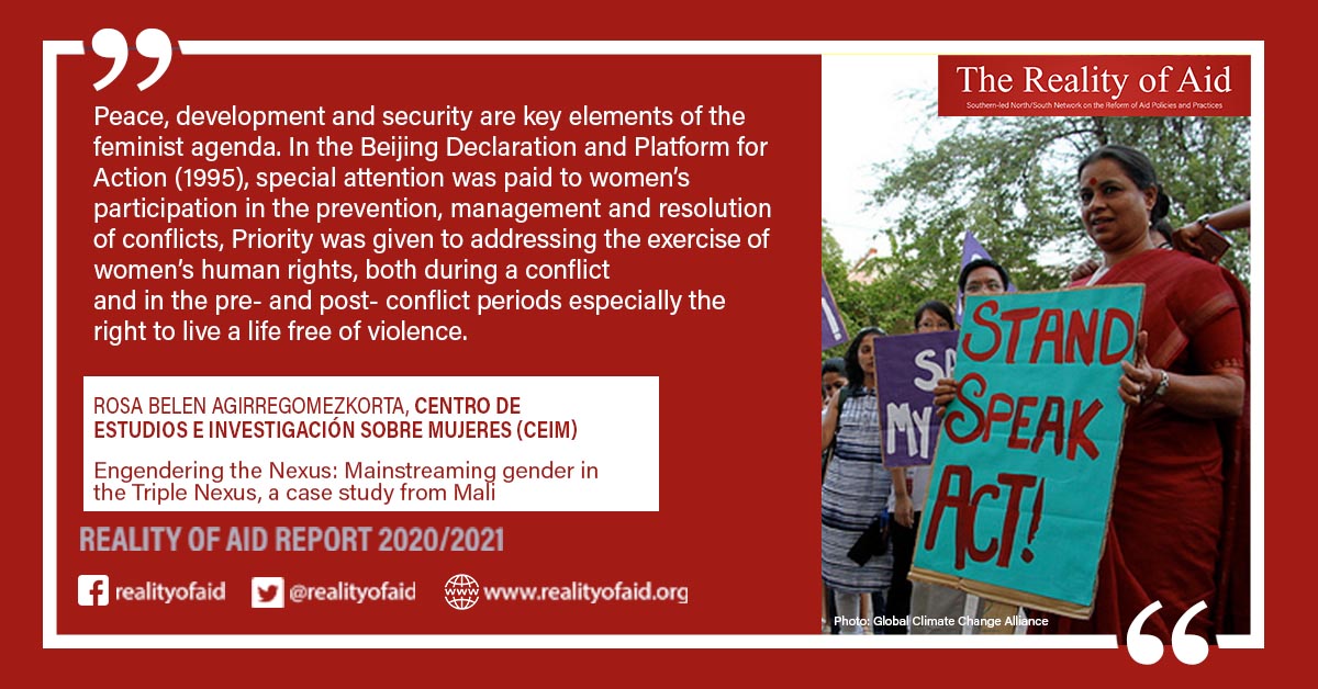realityofaid's tweet photo. Here's an excerpt from one of the chapters of the #RealityofAid Report 2020/2021.

In celebration of the International Women’s Day, let’s read Rosa Belen Agirregomezkorta’s chapter entitled Engendering the Nexus, Mainstreaming Gender in the Triple Nexus, a Case
Study from Mali. https://t.co/mbT7XeD0hL