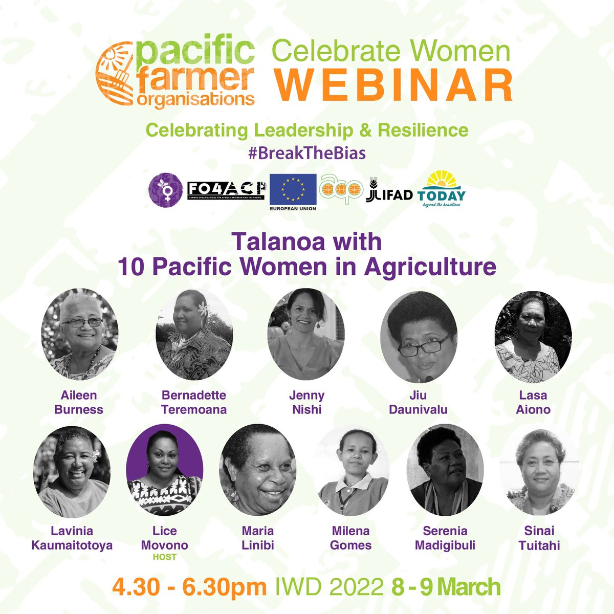 Are you coming? 

Two hours till you can meet &amp; Talanoa with the first 4 of 10 Pacific women farmers, leaders in their <a href="/pacificfarmers/">PIFON</a> organisations. Join <a href="/LiceMovono/">LICE MOVONO</a> for this #IWD2022  event that will stream live on facebook.com/todaymediafiji 

#IWD2022  #BreakTheBias #IWD #PacNews