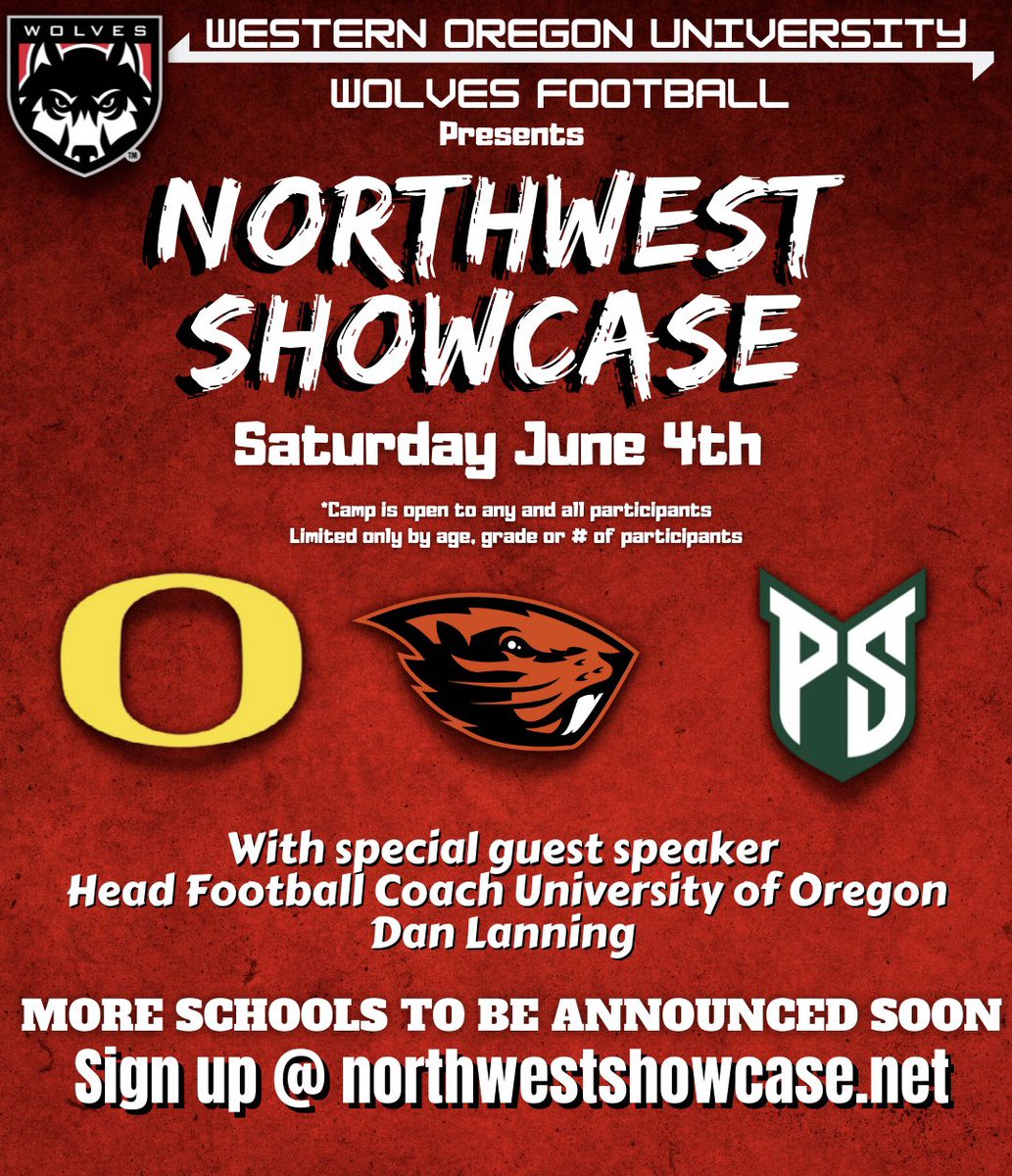 THENWSHOWCASE's tweet photo. 🚨 Northwest Showcase is Back! 🚨 

🗓 Saturday June 4th

📍Western Oregon University 

A lot more schools will be added in the coming weeks.

💻 Registration will open up next week. 

Sign up for our mailing list to receive up to date info. ⬇️

https://t.co/ld2GPXwOnZ https://t.co/lQ6p2Vvlz2