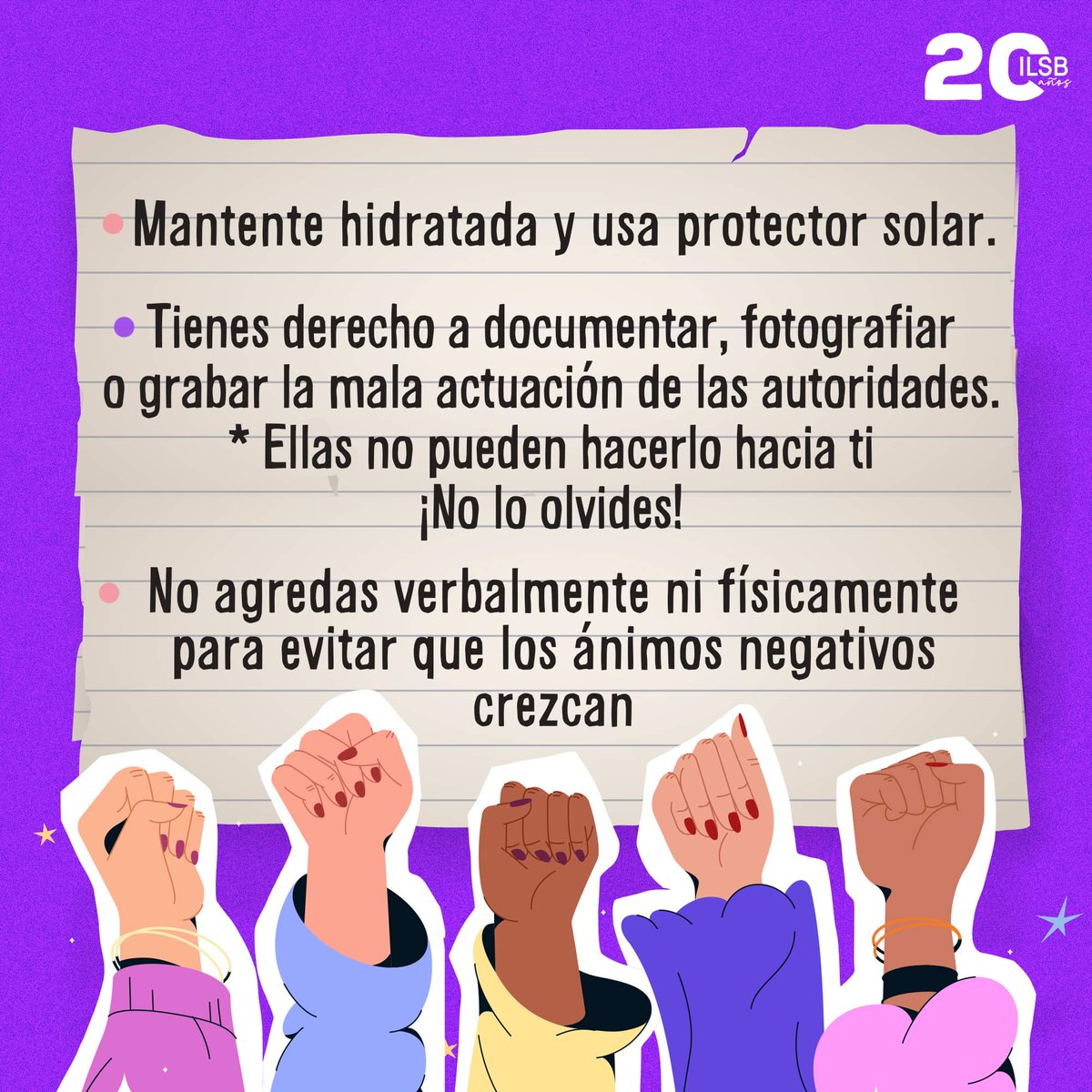 ilsb_ac's tweet photo. Si mañana acudes a las movilizaciones en tu localidad por el #8Marzo2022 💜, te compartimos unas recomendaciones para el autocuidado.🤜✨🤛

#LoVamosATirar 💥 #8M #NiUnaMenos https://t.co/37v9ULVUih