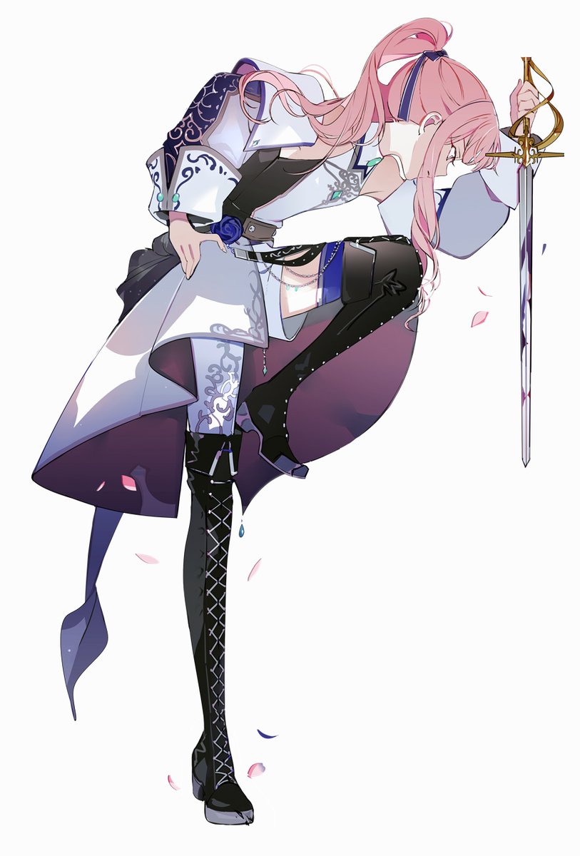 pink hair weapon boots sword solo thigh boots holding  illustration images