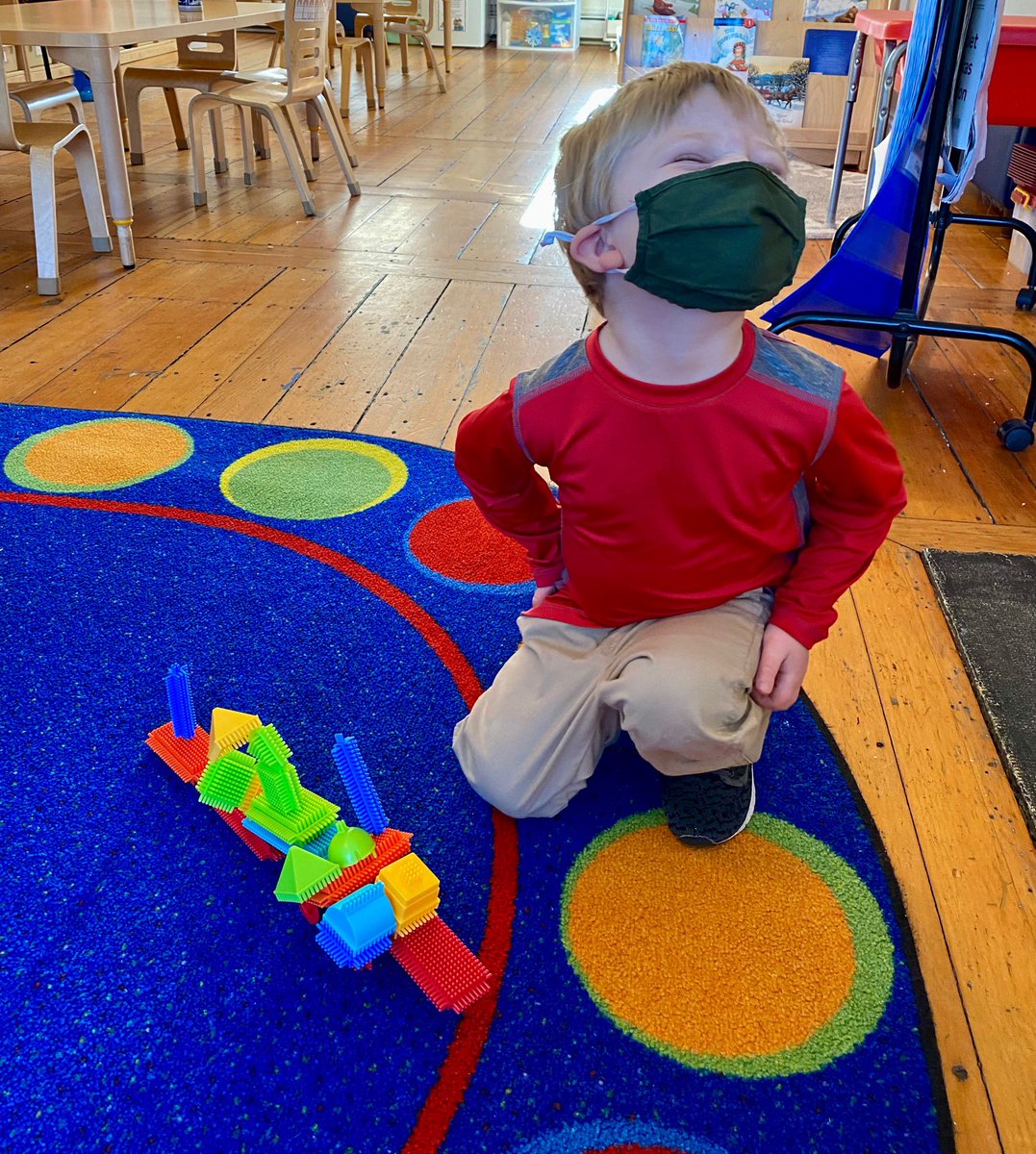 JoellePedersen's tweet photo. Feed full of maskless kiddos is making my heart hurt a little. So here's a picture of my amazingly resilient preschooler. He is learning to talk and read and be a human in the world from behind a mask, and will continue to do so until he can be vaccinated. And so will we. https://t.co/WSLbonXf6u