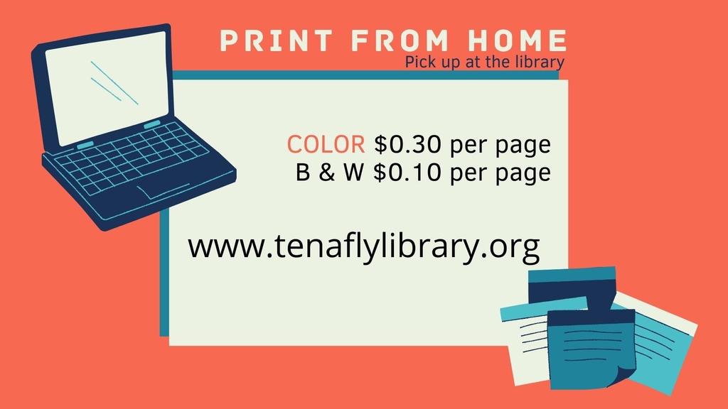TenaflyLibrary's tweet image. Print from home. Pick up from library. Click the &quot;print from your device&quot; icon at tenaflylibrary.org or go to printeron.net/system/printsp….  Wait ½ hour before coming to the library or call 201-568-8680 to ensure your prints are ready. #printfromhome #printeron #tenaflylibrary⁠